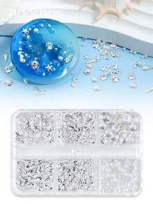 夏季海洋铆钉 DIY 工艺配件 闪亮银色海贝壳 海龟 海马 海星 珍珠 闪光环氧树脂填充装饰片 手工珠宝铸造模具用品 - 銀色 - 查看 6