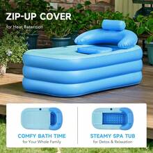 3-Layer Thick PVC Inflatable Bathtub With Zipper Insulation Cover, Built-In Backrest, Armrest And Inflatable Pillow, Comfortable Bathing Tub With Convenient Drainage System, Foldable And Portable, Non-Slip Bottom Design, Large Capacity For Home SPA, Sauna, Muscle Recovery, Suitable For Indoor, Bathroom, Balcony, Outdoor Camping, RV, Hotel - Multicolor - View 2
