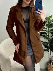 Women's Overcoat With Belt, Thick Boiled Wool - Rust Brown - View 1