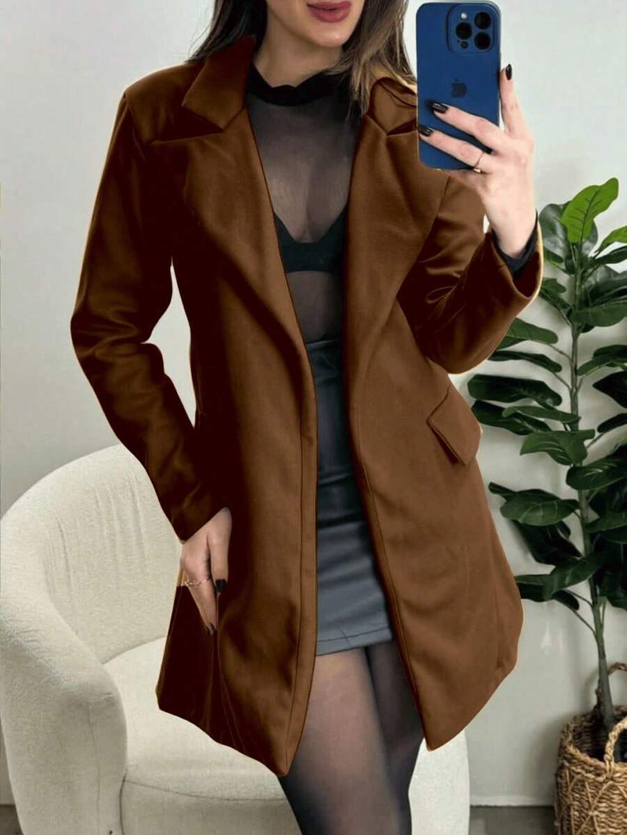 Women's Overcoat With Belt, Thick Boiled Wool - Rust Brown - View 1