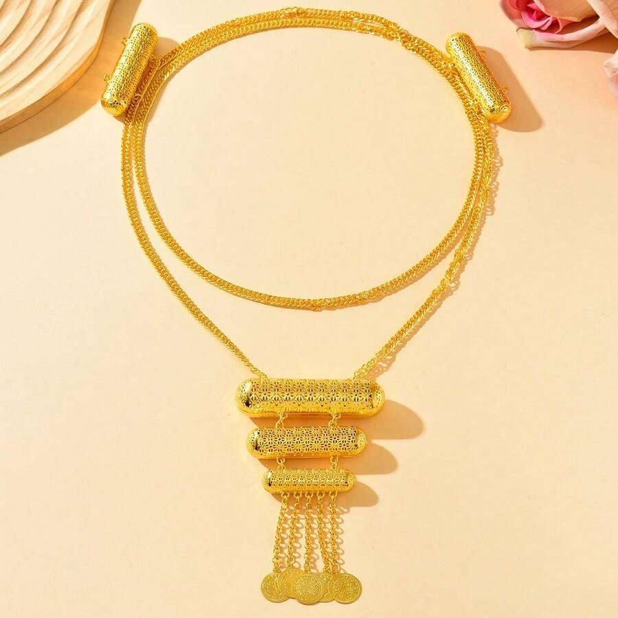 Gold Waist Belt With Arabic Coin Pendant, Luxury Bridal Accessory For Middle Eastern Wedding & Festival,Summer,Beach - Gold - View 1