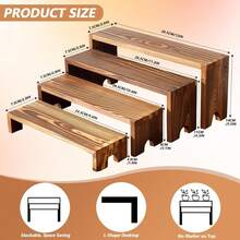 Set Of 8 Wooden Display Risers, 4-Tier Adjustable L-Shaped Step Shelves, Rustic Burnt Wood Countertop Organizer, Expandable Rack For Figurines, Perfumes, Skincare, Spices, Cupcakes, Farmhouse Kitchen Vanity Retail Decor - 8Pcs - View 4