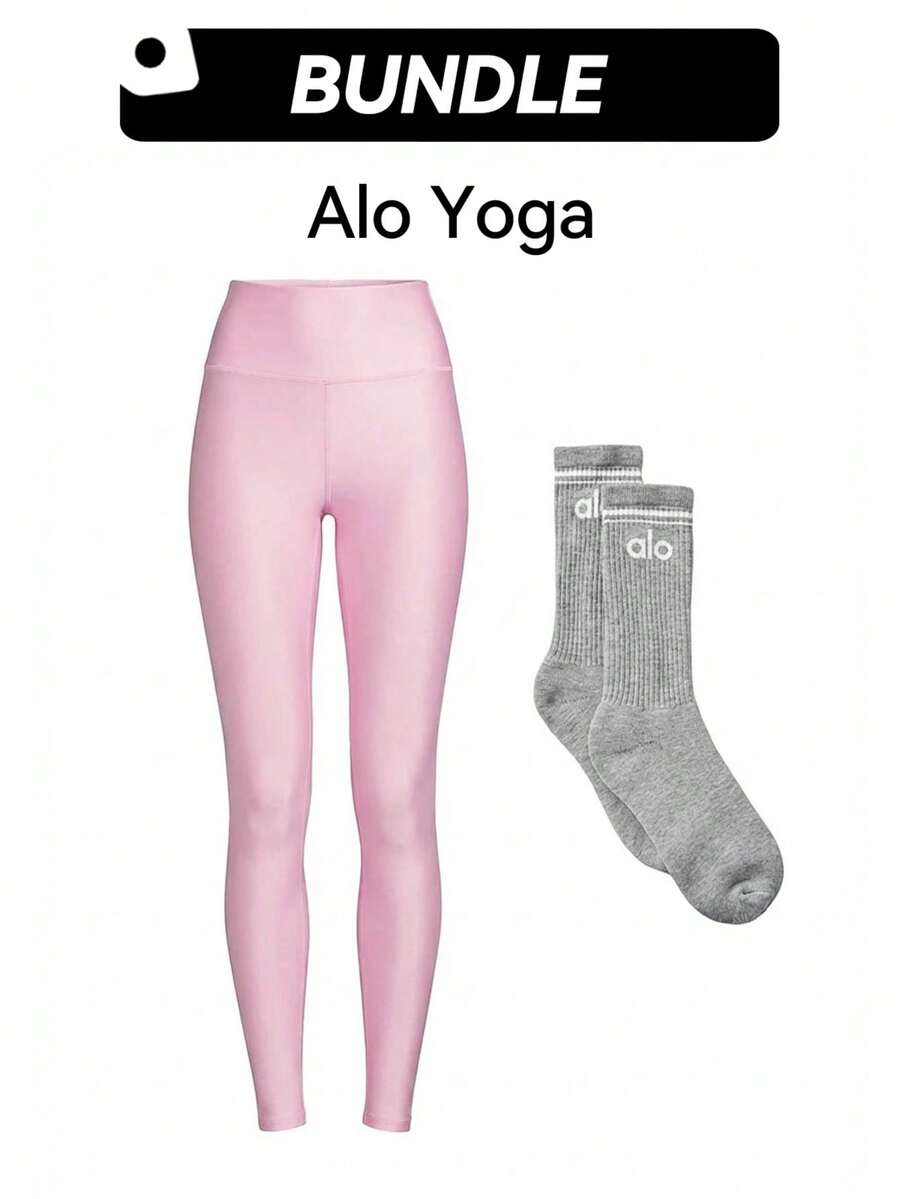 Alo 紧身裤和半筒复古袜套装 透气速干吸汗弹性好 易洗保暖 多功能运动日常男女通用 粉色和灰色 W5766r-粉色+A0480U-灰色 - 粉紅色-Grey - 查看 1