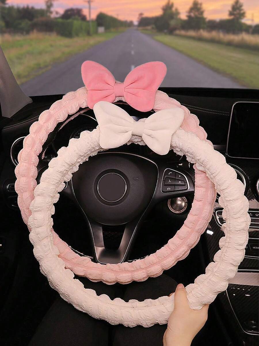 1pc Cute Bow Tie Steering Wheel Cover, Anti-Slip Breathable Car Accessories, Suitable For All Seasons - Multicolor - View 1