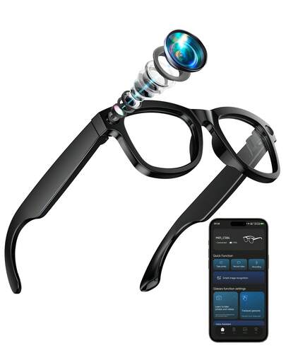 AI Smart Glasses With Camera, 1080P Video Recording , ENC Noise Reduction, Wireless Music & Calls, Real Time Translation, Open-Ear Audio For Travel, Meetings & Vlogging