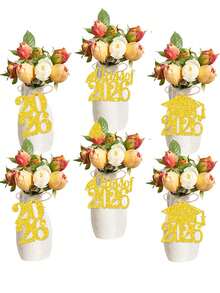 12pcs/Set Gold Glitter "Class Of 2026" Graduation Party Vase Tags Decorations - Gold - View 4