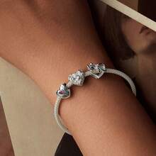 Nhẫn đôi BAMOER bằng bạc Sterling 925, mặt dây chuyền hình trái tim đính hạt, quà tặng kỷ niệm và ngày Valentine. - Bạc - Xem 3