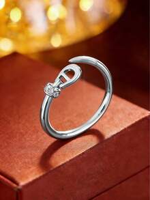 1 pieza Anillo con forma de cinturón de cuero elegante con rhinestones, diseño abierto ajustable, versátil para ir al trabajo y uso diario, accesorio de nicho - Anillo abierto - Ver 2
