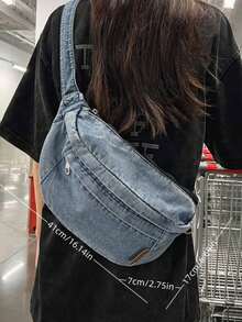 Women Fashion Solid Color Versatile Casual Fanny Pack - 藍色 - 查看 2