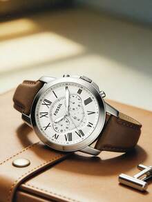 Fossil Reloj de hombre FS4735, correa de cuero marrón, reloj de pulsera de cuarzo con pantalla de fecha, reloj de negocios de alta gama para uso diario - Blanco - Ver 4