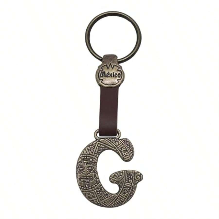 Metal Keychain With Engraved Initial And Calendar - Handmade Gift Of Mexican Heritage - Letter G - View 1