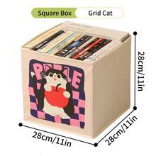 Multi-Purpose Cartoon Cat Storage Box, Foldable Fabric Closet Organizer With Stackable Design, Tidy Solution For Books, Toys & Kids' Room Clutter - Multicolor - View 10