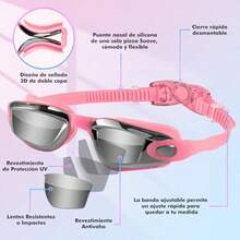 Gafas de Natación esiona con Accesos Gorra Tapones Cl Nasal - Antivao Sin Fugas y  Protección UV para Adultos Niños Mujeres y ores - Cont Suave - como en la foto - Ver 2