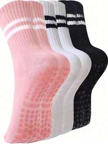 3 Pairs Unisex Sports & Yoga Mid-Calf Socks, Random Colors, Pilates Socks With Grip For Women, Non-Slip Socks Suitable For Barre, Hospital, Exercise, Slippers - Multicolor - View 6