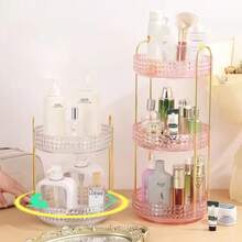 1pc 360° Rotating Makeup Organizer - DIY Adjustable Carousel Spinning Rack Cosmetics Display Rack Perfume Organiser, Spinning Bathroom Countertop Vanity Shelf, Table Decor,Ultra-Large Capacity Beauty Storage Box - Multicolor - View 3