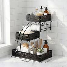 Senmeo 1pc Sleek 3-Tier Metal Cosmetic Organizer (No Installation), Space-Saving For Dressing Table/Bathroom - 白色花紋 - 查看 10