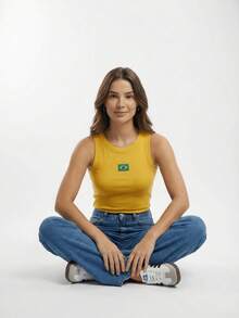 Controverso Women's Tank Top Brazil Ribbed Embroidered Blouse Flag Top Women's Premium - Yellow - View 9