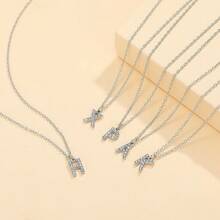 26 piezas Nuevo collar de letras en inglés con incrustaciones de rhinestone de diseño minimalista y elegante para mujeres - b - Ver 3