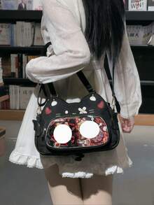 Anime-Inspired Ita Crossbody Bag With Clear Display Pocket, Cute Cat-Themed Lightweight Shoulder Bag For Girls - Black - View 2