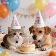 宠物生日派对用品，狗猫皇冠帽服装配饰 - 米色 - 查看 1