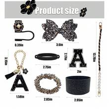 Stanley Cup Accessories Set For 40oz & 30oz Tumbler With Handle,Including Straw Topper,Boot,Water Bottle Handle Strap,Straw Bow Decorate,Bracelets,Letter Charm,Initials Sticker,Cup Ring(Black I) - Đen-Tôi - Xem 3