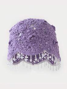 1 chiếc mũ len móc thủ công thời trang nữ đính mặt dây chuyền giả pha lê, phù hợp với trang phục thường ngày phong cách Boho đi biển. - A - Xem 9