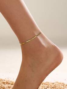 Nooxian 1 pieza Tobillera de acero inoxidable con diseño de hueso de serpiente, apta para uso diario - Amarillo Oro - Ver 2