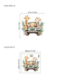 1pc/2pcs Large Size PVC Removable Wall Sticker, Cartoon Animal Map Decal For Kids Room Classroom, Interesting Early Education Knowledge, Cute Bear Driving With Deer, Fantasy Wallpaper, Suitable For Bedroom, Living Room, Study, Dining Room, Bathroom, Home Wall Decor - Multicolor - View 11