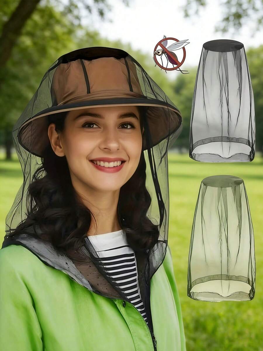 Extra Large Mosquito Net Head Cover, Mosquito Net With Face Mask Attachment - Insect-Proof Mesh, Fine Mesh Weave, Can Be Used With Hat/Head, Suitable For Fishing, Hunting - Prevent West Nile Virus And Zika Virus - Black And Green (Fabric) - Multicolor - View 1
