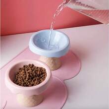 1个陶瓷猫碗，宠物碗，冰淇淋碗，高脚斜口设计，颈部保护，防摔猫狗碗 - 200ml - 查看 6