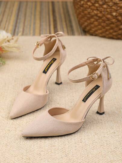 New Arrival Women's Pointed Toe Slip-On Stiletto High Heel Shoes, Apricot Suede Solid Color Casual Outdoor Western Style Street Cute Elegant Chic Commute Business Nightclub Chinese Wedding Western Wedding Lolita New Chinese Style Sexy Party Vintage Chinese Style Wedding Elegant Party Punk Fashion Resort PU Leather Button Bow Hollow Thin Heel High Heels Formal Gathering Seasonal