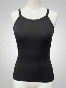 Women's Solid Color Fitted Cropped Camisole - Black - View 7