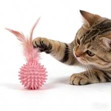 Pet Feather Toy Ball With Elasticity, Interactive Cat Toy Ball, 4 Colors Soft Feather Play Ball For Kitten Cats Indoor Playing - Random Color - View 4