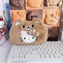 SANRIO 1个可爱卡通猫咪毛绒铅笔盒，多功能高品质文具包，便携式化妆品收纳包 - 彩色 - 查看 25