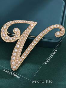 1pc Fashionable Creative Pearl A-Z English Letter Gold Brooch, Versatile Minimalist Accessory Pin For Men And Women - Gold - View 20