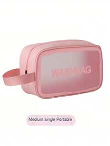 1 túi đựng mỹ phẩm PVC trong suốt dung tích lớn, túi đựng đồ vệ sinh cá nhân chống thấm nước bằng PU, túi du lịch dành cho nữ/1 chiếc màu hồng - Hồng - Xem 10