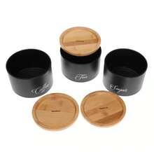 3 Pcs Coffee Tea Sugar Container Set, Stackable Black Metal Canisters With Bamboo Lids Kitchen Storage & Organisation | Pantry Cupboard Organiser – Airtight, Durable, Easy To Clean, Ideal For Coffee, Tea, Sugar, - View 3
