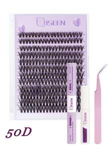 1200pcs/Set, 240pcs/Set, 120pcs/Set Faux Mink Cluster Eyelash Extension Kit, 30-40-50-80D Curl, Cartoon Style Cluster Eyelashes Set, Includes Adhesive, Remover, Tweezer, Soft & Crossover Daily Cluster Eyelashes, Convenient DIY Eyelash Makeup Tool - Purple - View 20