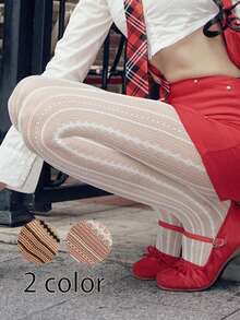 1 đôi quần tất lưới xoắn sọc dễ thương, thoáng khí, thích hợp cho mùa hè - Nhiều màu - Xem 1