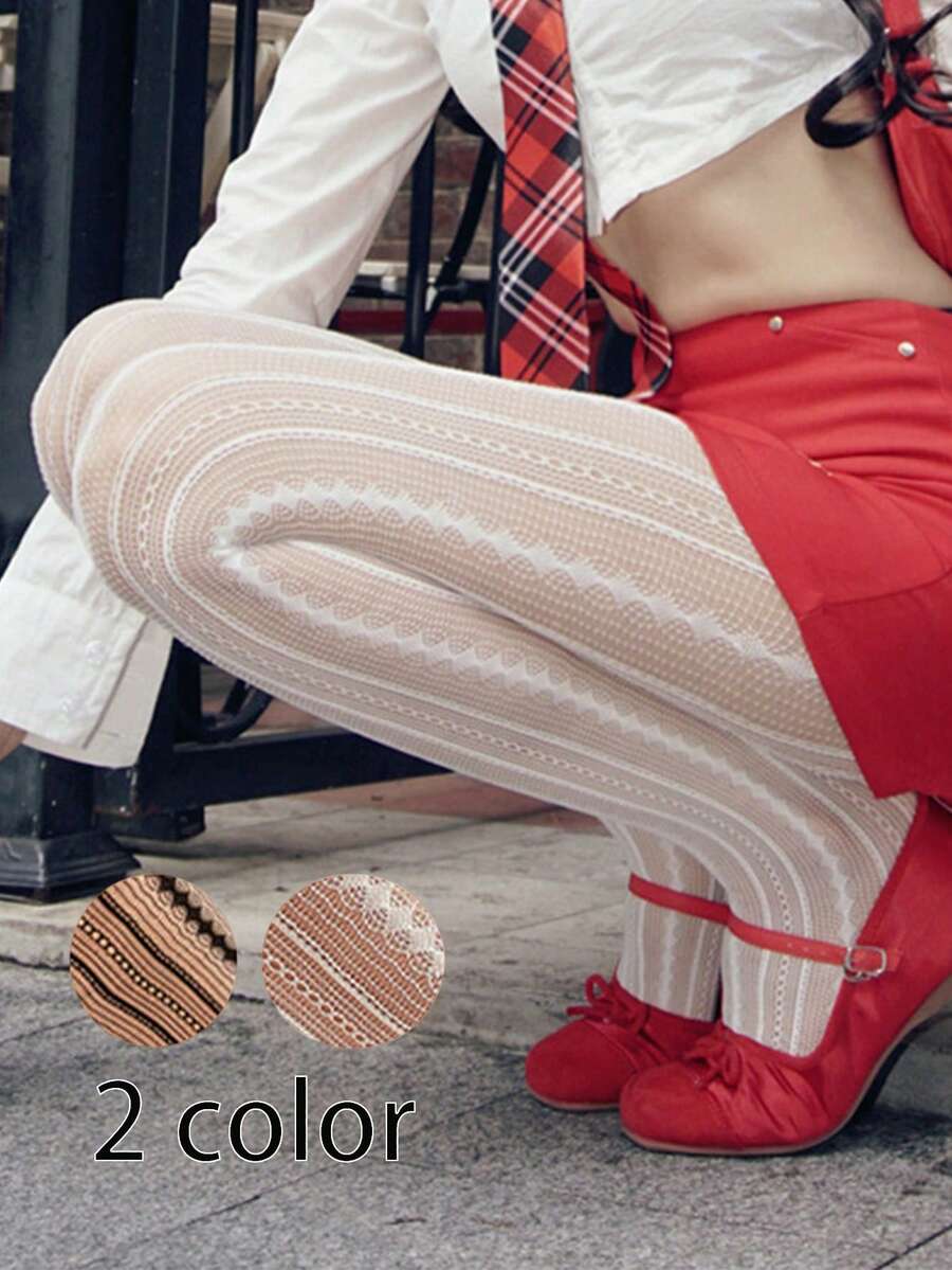 1 đôi quần tất lưới xoắn sọc dễ thương, thoáng khí, thích hợp cho mùa hè - Nhiều màu - Xem 1