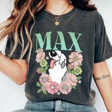 Max Dog Floral Retro Shirt, The Little Mermaid T-Shirt, Disney Dog Tee, Family Vacation, Disneyland Trip Gift For Dog Lover - 黑色 - 查看 1