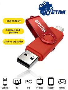 Unidad flash USB 2.0 OTG tipo C de Biyetimi de 64GB, 32GB o 128GB de capacidad real para smartphone y tableta - Rojo - Ver 2