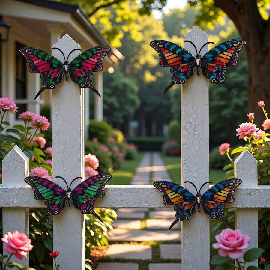 Juego de 4 piezas de decoración de mariposas 3D mate, decoración de pared interior, adorno colgante para patio y jardín - Multicolor - Ver 1