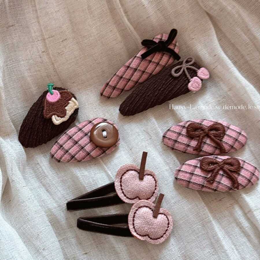 2pcs Cute Sweet Side Bangs Clips, Elegant Hair Clips, Fashion Fringe Clips, Small Hair Accessories - Cute Pink and Brown Hair Clip - View 1
