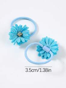 10pcs/Set Girls Sparkling Rhinestone Blue Daisy Flower Hair Scrunchies, Cute Princess Hair Accessories, Elastic Hair Ties, Hair Decorations For Girl - Multicolor - View 5