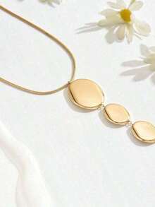 2pcs Geometric Asymmetrical Hammered Metal Texture Oversized Long Pendant Necklace & Earrings Set, Personalized Jewelry Set, Snake Bone Chain Y-Necklace, Pendant Necklace, Party/Formal Dress Jewelry Set - 黃金3 - 查看 5