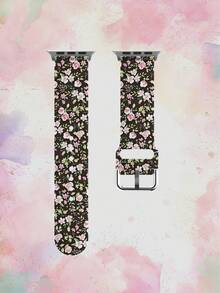 1条黑色背景绿色枝条粉色花朵柔软弹性透气腕带替换表带，兼容三星、荣耀智能手表，尺寸：38mm、40mm、41mm、42mm、46mm、45mm、44mm、49mm；时尚休闲硅胶表带，兼容苹果手表 Ultra SE/11/10/9/8/7/6/5/4/3/2/1 - 彩色 - 查看 14