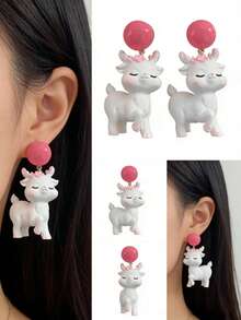 1 Pair Cute Resin Faux Deer Earrings, Suitable For Women's Party, Date, Beach Holiday, Daily Outfit, Gift - Footed Style - View 4