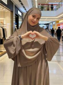 两件套：希玛尔祈祷头巾 + 宽松舒适的阿巴雅长袍，穆斯林服装，适合女性日常穿着和祈祷，四季皆宜。 - 彩色 - 查看 17