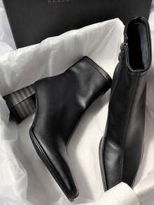 Giày bốt cao gót đế dày kiểu Pháp mới thu/đông 2025, giày bốt cao gót mũi vuông dáng ôm cho nữ - màu đen - Xem 4